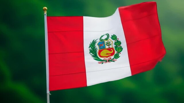 Vibrant Peruvian Flag Waving in the Breeze - The video showcases the national flag of Peru, prominently displayed with its striking red and white colors.