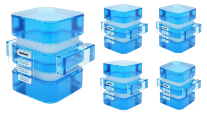 Abstract 3D-rendered database servers isolated on white illustrating data storage & cloud computing potential
