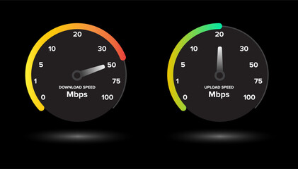 Minimal Speedometer UI Style for Internet Speed Test, Upload and Download Dial Meter
