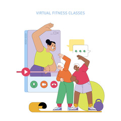 Virtual Fitness Class Interactive Vector Illustration