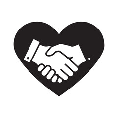 Handshake inside heart shape icon symbol agreement trust