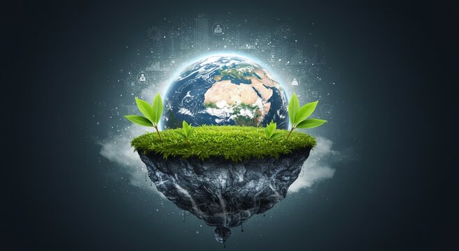 Floating island with earth and lush greenery