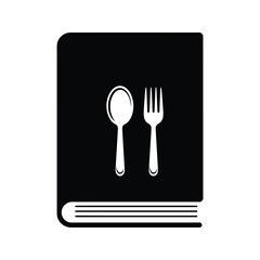 Recipe Book Icon Black and White Cookbook with Spoon and Fork Symbol