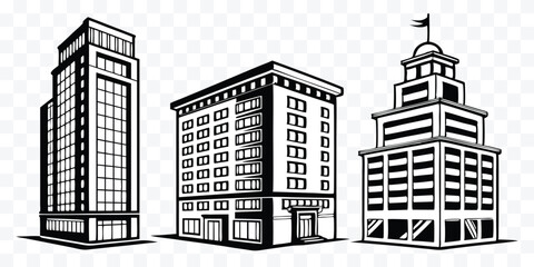 Stylized Black and White City Buildings Illustration Representing Architecture and Urban Landscape Concepts for Design and Creative Projects