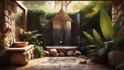 Obraz premium Boho-Outdoor-Dusche im Dschungelstil