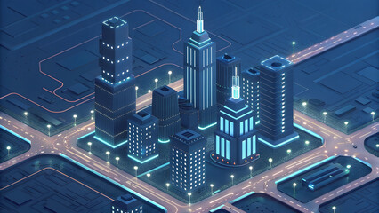 Isometric view of a futuristic city with glowing skyscrapers and technology background new latest web ai background futuristic hud cyber security neural network data tech download ai background
