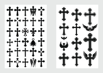 Minimalist Black Christian Cross Symbols in Religious Silhouette Vector Pack

