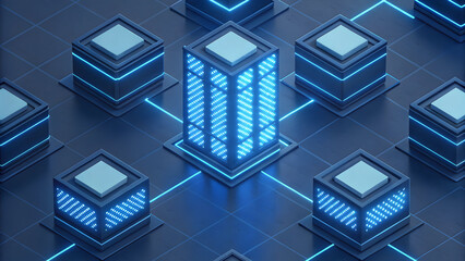 Server Racks with Blue Neon Lights in a Grid Formation technology data background new latest web ai background futuristic hud cyber security neural network data tech download ai background