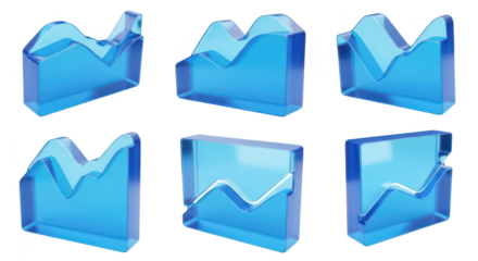 3D glass charts show fluctuations on white background For business finance data visualization presentation or market analysis representing growth or decline