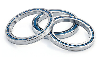 Three Interlocking Ball Bearings with Blue Rubber Seals on White Background technology new latest web ai background futuristic hud cyber security neural network data tech download ai background