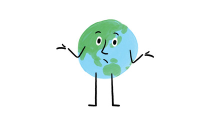 Hand-Drawn World Asia Map Character Making Don't Know Gesture - video also available