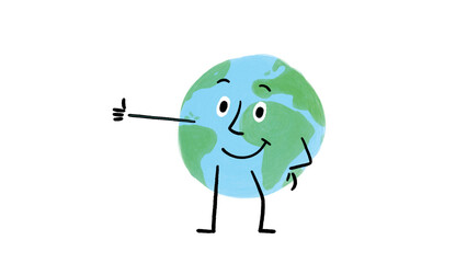 Hand-Drawn World Western Map Character Thumbs Up - video also available