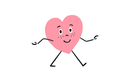 Cute Pink Heart Hand-Drawn Character Walking - video also available