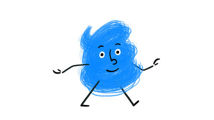 Cute Blue Scribble Doodle Character Walking - video also available