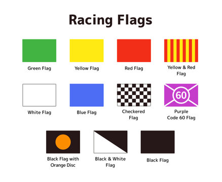 Racing and karting flags. Vector icon set. Rectangular shape