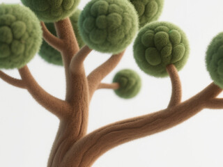 Creative 3D Illustration: Bodhi Tree with Felt Texture. Abstract Commercial Background for Financial Tech and Annual Meetings. Healing Art Design Element for Posters, Book Covers, and AI Wallpapers. E