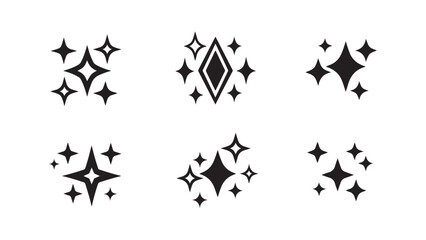 Sparkle icons set, diamond shapes, glittering elements