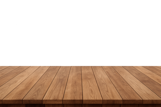 Wooden table top on transparent background, realistic empty wood surface for product presentation, mockup design, and display template for food, drinks, Perfect for showcasing products in commercial