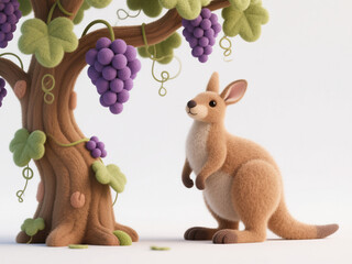 Creative 3D Illustration: Grapevine and Kangaroo with Felt Texture. Abstract Commercial Background for Financial Tech and Annual Meetings. Unique Australian Design Element for Posters, Book Covers, an