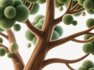 Creative 3D Illustration: Bodhi Tree with Felt Texture. Abstract Commercial Background for Financial Tech and Annual Meetings. Healing Art Design Element for Posters, Book Covers, and AI Wallpapers. E
