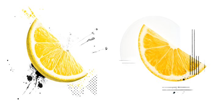 Lemon Slice with Abstract Graphic Elements - Fresh Citrus Art on White