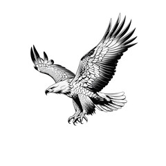 Obraz premium Majestic Eagle Soaring with Wings Spread in Detailed Black and White Drawing