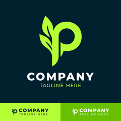 Leaf integrated letter P logo design for organic and eco brand identity  
