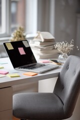 Home office image, work table, elegant woman, home work, aesthetic photography for social media