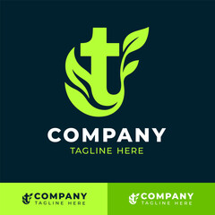 Eco friendly letter T logo with leaves and wave elements for green business branding  