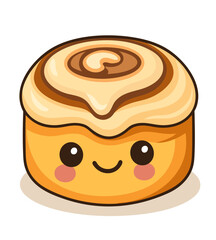 Cute cinnamon roll with icing, designed in a playful kawaii style. Perfect for food illustrations, ideal for dessert or bakery-themed content.