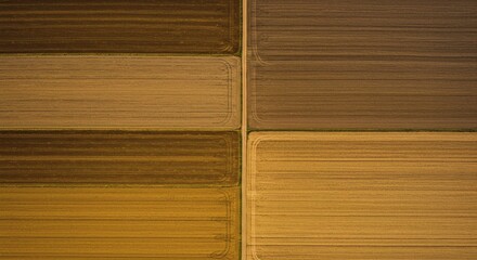 Naklejka premium Earthy toned quadrants of cultivated land, an abstract aerial view of agricultural patterns and textures