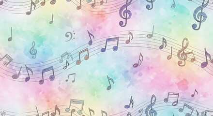 Obraz premium Watercolor background with flowing musical notes and lines for creative designs