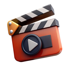 3D Movie Clapper Board with Play Button - Filmmaking Slate, Video Production Tool, Cinema Symbol, Director's Take Marker, Film Shoot Accessory