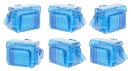 Clear blue tote bags in various angles on a white backdrop showcasing its design for product visuals