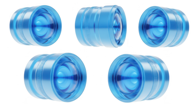 3D-rendered blue cylindrical objects floating against a white background used for design elements visualisations or conceptual digital art