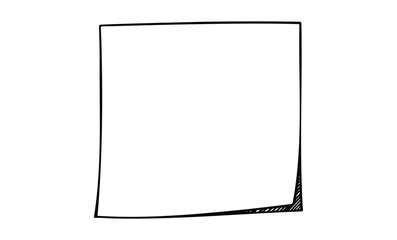 Blank sticky note with black border on white background. Vector retro hand drawn illustration