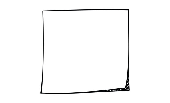 Blank sticky note with black border on white background. Vector retro hand drawn illustration