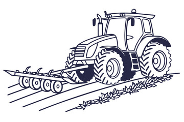 Tractor Plowing Field with Cultivator Attachment.