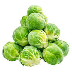 Fototapeta premium Vibrant Brussels Sprouts: A close-up shot presents a fresh heap of radiant green brussels sprouts, showcasing their detailed textures and inviting culinary appeal.