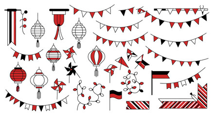 Decoration set Pennants with garlands, and lanterns.