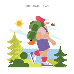 Solo Hiking Adventure Vector Illustration with Happy Expression