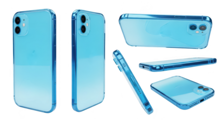 3D render of a blue phone with multiple angles isolated on a white backdrop showcasing design and features for product presentation