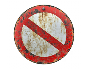 Vintage no entry prohibition sign showing weathered texture and aged grunge details transparent background