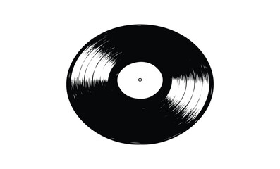 Vintage vinyl record icon with classic black disc design on white background. Vector retro hand drawn illustration