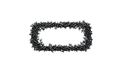Ornate black rectangular floral frame with interwoven vine design. Vector retro hand drawn illustration