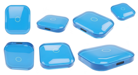 Blue wireless device isolated on white background multiple perspectives for presentation technology illustration