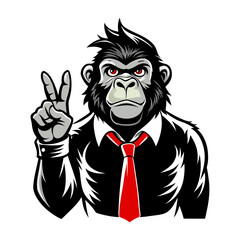 Silhouette of Ape Showing Peace Sign Wearing Tie Vector Design – Unique Primate Symbol with Tie Gesture for Business, Peace, and Stylish Ape Illustrations