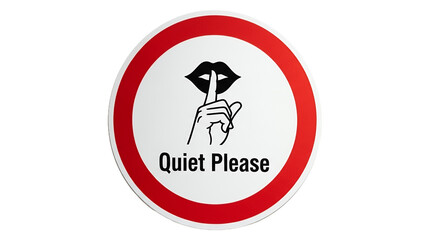 Quiet Sign Red Circle with Hand Gesture and Lips Illustration