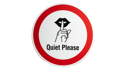 Quiet Sign Red Circle with Hand Gesture and Lips Illustration