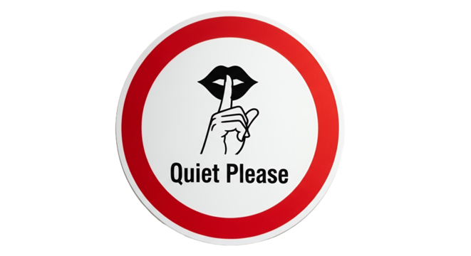 Quiet Sign Red Circle with Hand Gesture and Lips Illustration